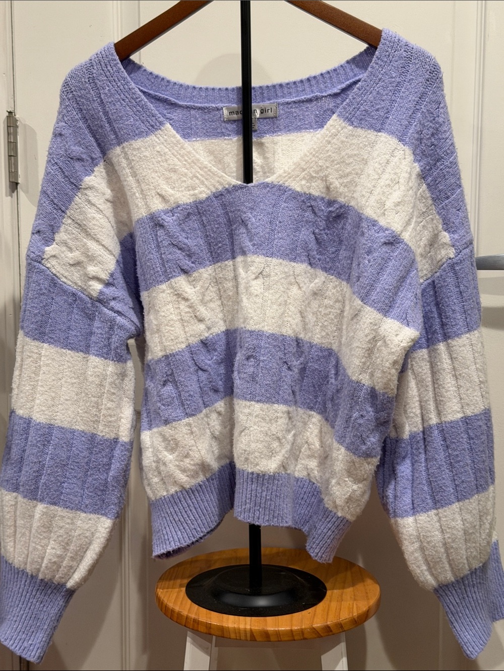 Madden Girl - Lavender & White Striped V-Neck Sweater - XL